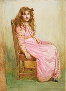 Lady Elizabeth Bowes-Lyon aged seven. 1907. Watercolour by Mabel Emily Lee Hankey.jpg