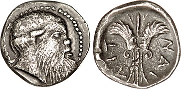 Litra de plata de Sicilia, con el rostro de Sileno.
