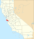 Harta statului California indicând comitatul Santa Cruz