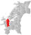Orkland markert med rødt på fylkeskartet