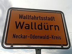 Place name sign Walldürn with the addition Wallfahrtsstadt.jpg