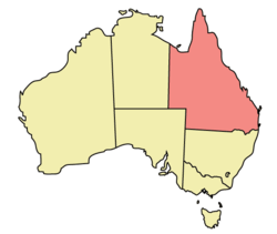 แผนที่ของประเทศออสเตรเลียเน้นควีนส์แลนด์
