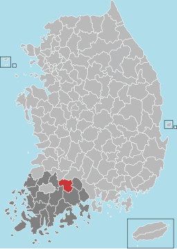 Gokseong-guns läge i Södra Jeolla och Sydkorea.