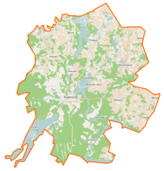 Mapa konturowa gminy Sulęczyno, na dole nieco na lewo znajduje się punkt z opisem „Kłodno”