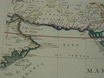Западни део Индијског океана, Винченцо Марија Коронели, 1693. из његовог система глобалних локација обала Макрана