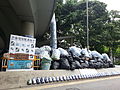 Volunteer-organized recycling station on Harcourt Road, for environmental protection, established during the Hong Kong protests.