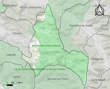 Carte de la ZNIEFF de type 1 sur la commune.