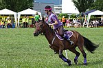 Jeune fille pratiquant l'équitation sur poney, en Suisse..