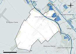 Carte en couleur présentant le réseau hydrographique de la commune