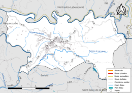 Carte en couleur présentant le réseau hydrographique de la commune