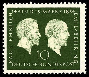 Westdeutsche Briefmarke (1954) zum 100. Geburtstag von Paul Ehrlich und Emil von Behring