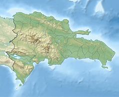 Mapa konturowa Dominikany, po prawej nieco na dole znajduje się punkt z opisem „Saona Island”