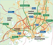 Routes de la région d'Helsinki.