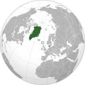 Location of the Kingdom of Denmark (green), including ګرینلنډ, the فارو (circled), and Denmark proper