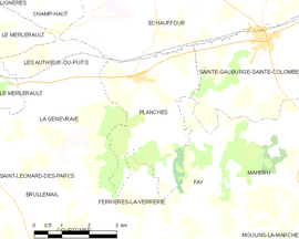 Mapa obce Planches