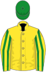Yellow, yellow sleeves, green striped, green cap