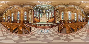 Vue panoramique à 360° de l'intérieur de la basilique Saint-Patrick de Montréal. (définition réelle 14 304 × 7 152)