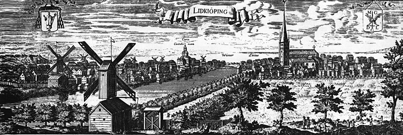 Lidköping circa 1700, from Suecia Antiqua et Hodierna