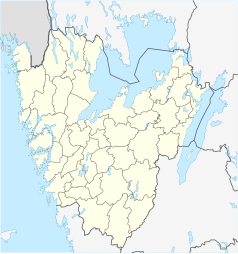 Mapa konturowa Västra Götalandu, blisko centrum na dole znajduje się punkt z opisem „Ljung och Annelund”