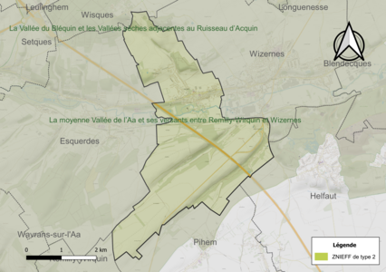 Carte de la ZNIEFF de type 2 sur la commune.