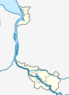 Mapa konturowa Bremy, na dole nieco na prawo znajduje się punkt z opisem „Ratusz w Bremie”