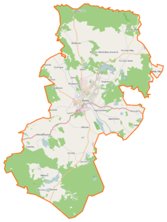 Mapa konturowa gminy Bytów, blisko centrum u góry znajduje się punkt z opisem „Rzepnica”