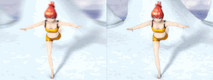 Two animations rotating around a figure, with motion blur (left) and without