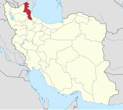 Map of Iran with Ardabil Province highlighted