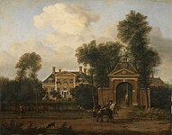 Jan van der Heyden (landscape) and Adriaen van de Velde (figures). Huis Harteveld alongside the Vecht in Utrecht label QS:Len,"Huis Harteveld alongside the Vecht in Utrecht" label QS:Lpl,"Huis Harteveld obok Vecht w Utrechcie" label QS:Lnl,"Huis Harteveld aan de Vecht in Utrecht" 1652-1672. oil on panel medium QS:P186,Q296955;P186,Q106857709,P518,Q861259 . 47 × 59 cm (18.5 × 23.2 in). Paris), Louvre Museum.