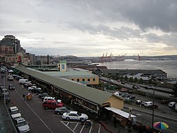 English: View from Pike Place Market over Elliott Bay and the Industrial District