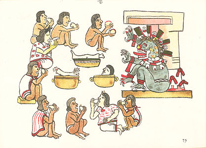 Itzapapalótl o Tzitzimime ordenando el consumo caníbal en el Códice Magliabecchiano, producido bajo supervisión española, página 73r finales del siglo XVI