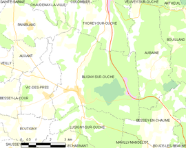 Mapa obce Bligny-sur-Ouche