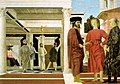 Картина Пьеро делла Франческа «Бичевание Христа», изображающая Иоанна VIII в виде Понтия Пилата (сидящий мужчина слева)