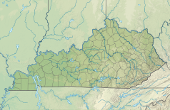 Mapa konturowa Kentucky, blisko centrum na prawo znajduje się punkt z opisem „miejsce bitwy”