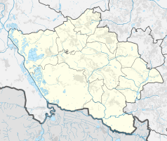 Mapa konturowa powiatu wodzisławskiego, u góry nieco na prawo znajduje się punkt z opisem „Elektrociepłownia „Marcel” Sp. z o.o.”