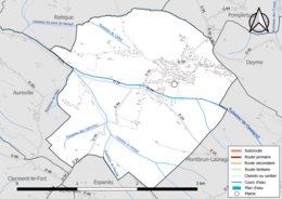 Carte en couleur présentant le réseau hydrographique de la commune