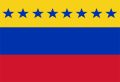 Venezuelská vlajka (1817), ale opět se stejně širokými pruhy Poměr stran: ~11:16
