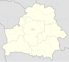 Mapa konturowa Białorusi, na dole po prawej znajduje się punkt z opisem „Łojów”