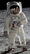 Amerykański astronauta Buzz Aldrin na Księżycu w skafandrze A7LA