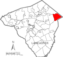 Map of Lancaster County highlighting Caernarvon Township