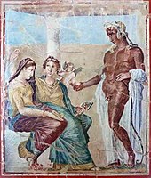 Seduction of Helen by Paris, antique fresco in Pompeii, 1st century