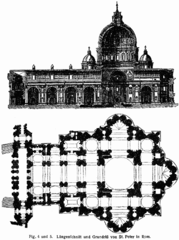 Sezione della basilica secondo il progetto di Maderno
