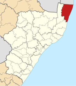 Location of UMhlabuyalingana Local Municipality within KwaZulu-Natal