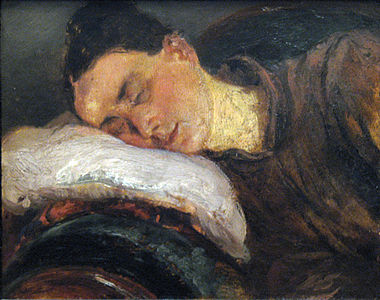 Sleeping woman label QS:Len,"Sleeping woman" label QS:Lde,"Schlafende frau" 1840