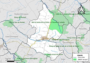 Carte des ZNIEFF de type 1 sur la commune.