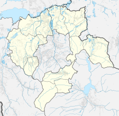 Mapa konturowa powiatu bielskiego, na dole nieco na lewo znajduje się punkt z opisem „Szczyrk Mountain Resort”