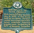 Marker at Elvis Presley birthplace in Tupelo, Mississippi.