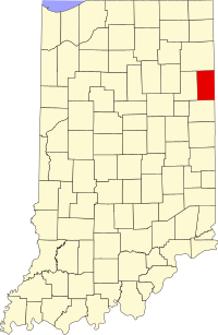 Map of Indijana highlighting Adams County