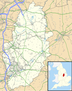 Mapa konturowa Nottinghamshire, blisko lewej krawiędzi znajduje się punkt z opisem „Teversal”
