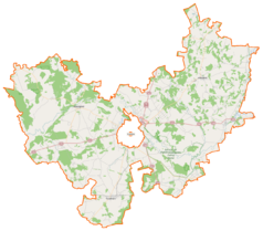 Mapa konturowa powiatu łomżyńskiego, po lewej nieco na dole znajduje się punkt z opisem „Borowe”